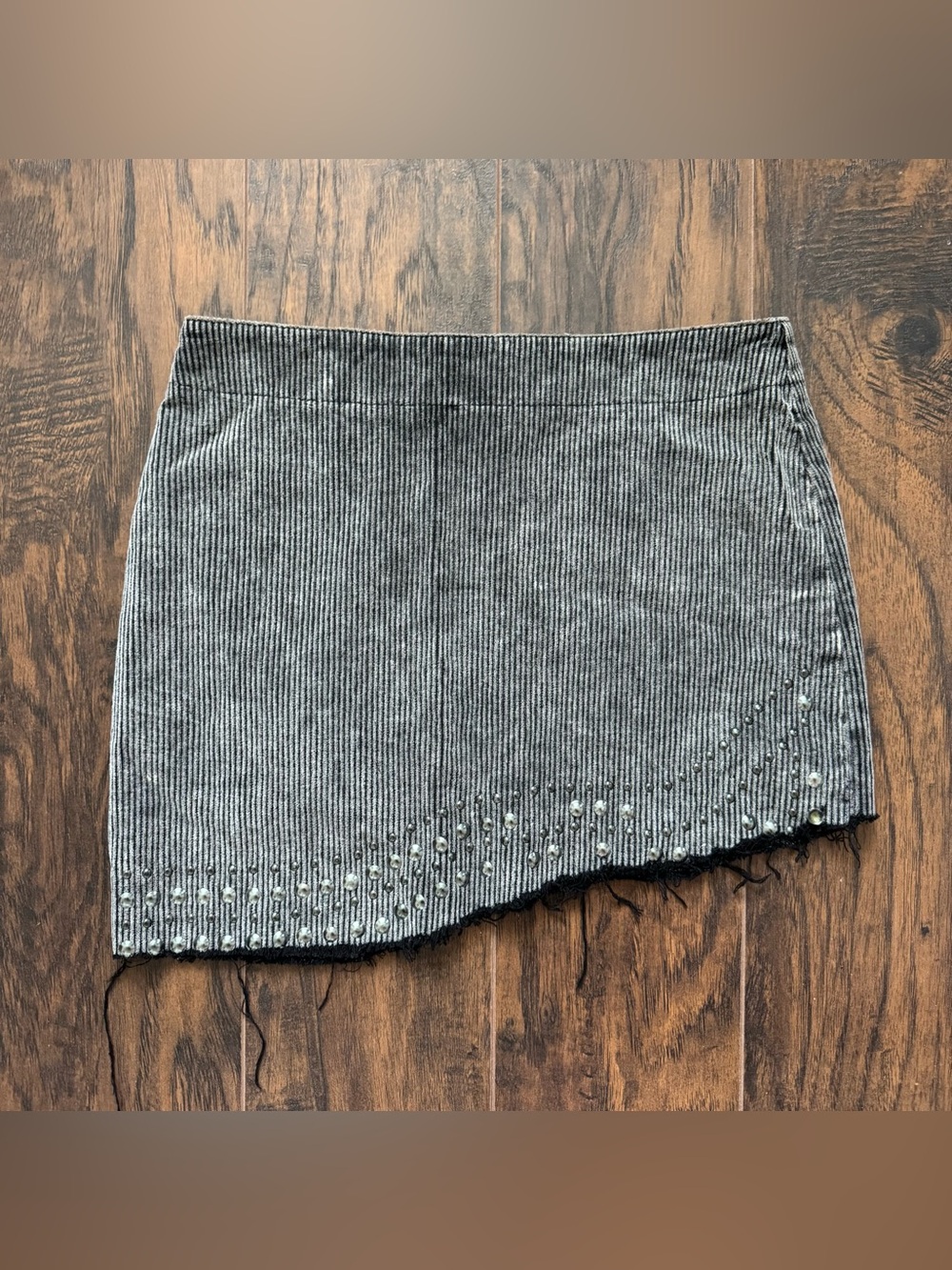 POL Medium Grey Studded Asymmetrical Corduroy Mini Skirt